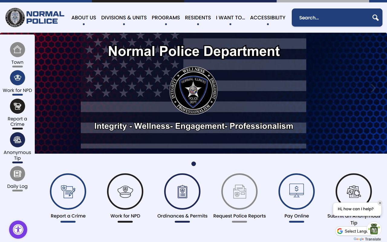 Normal Police Department homepage for Normal sex offender resources