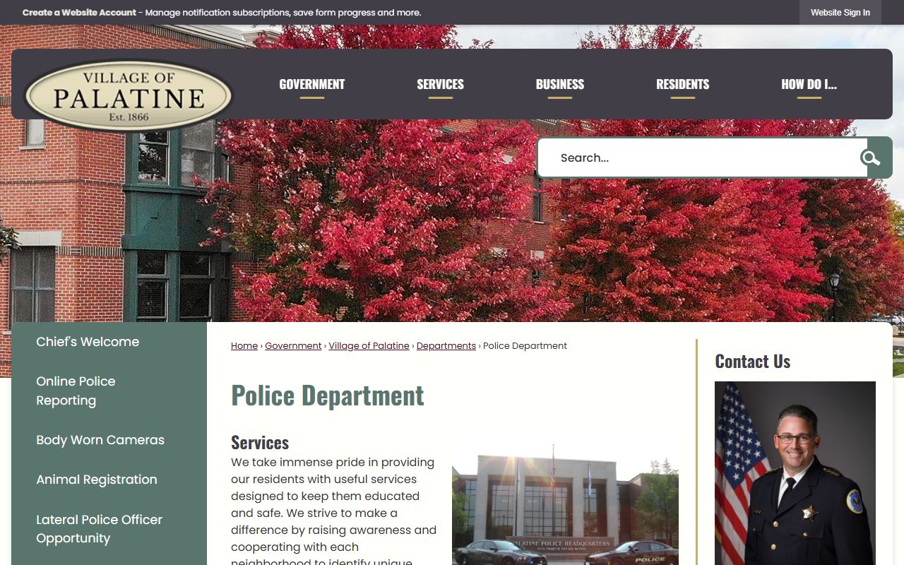 Palatine Police Department homepage for Palatine sex offender resources