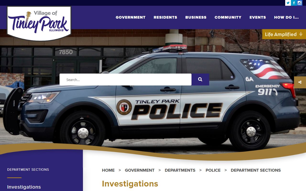 Tinley Park Police Investigations section for Tinley Park sex offender tracking