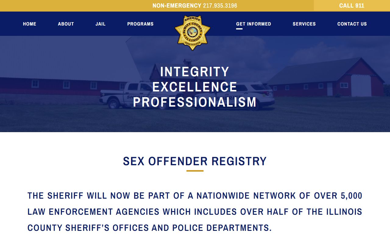 De Witt County Sheriff sex offender registry page showing OffenderWatch system for De Witt County sex offenders