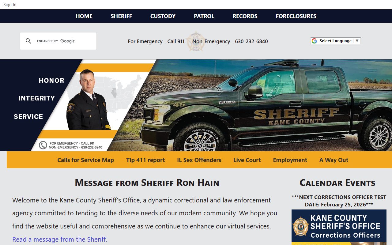 Kane County Sheriff website for Kane County sex offender registry information