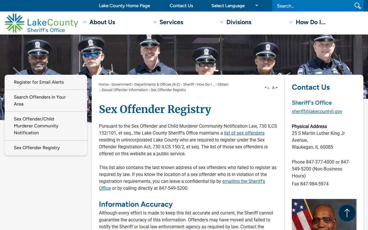 Lake County Sheriff sex offender registry page for Lake County sex offenders