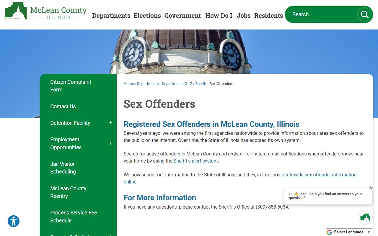 McLean County sex offenders page for McLean County sex offender registry