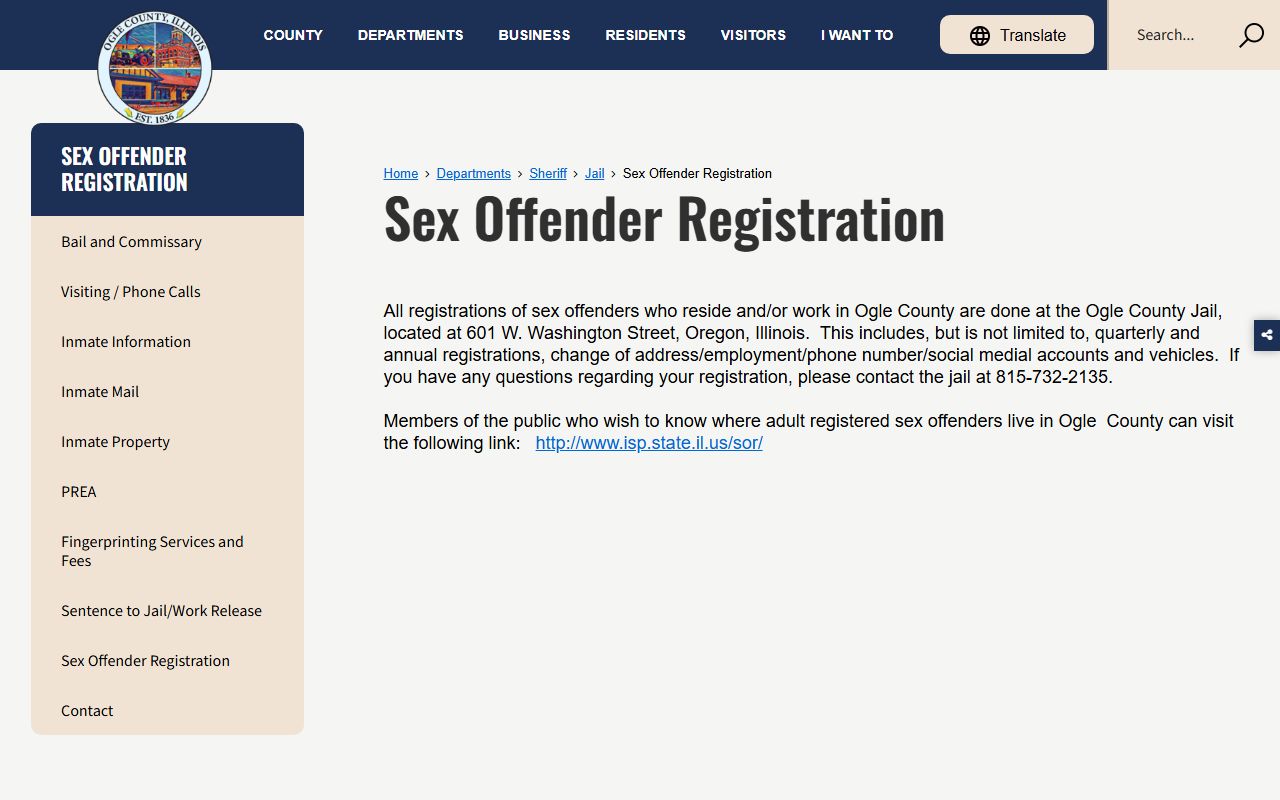 Ogle County Sheriff sex offender registration page