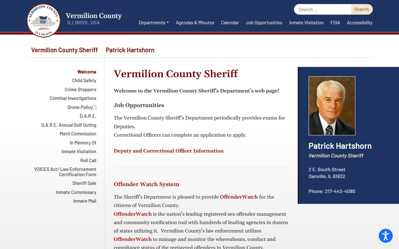Vermilion County Sheriff sex offender registry page