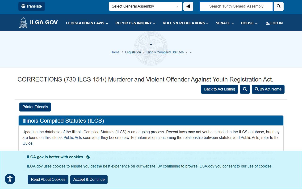 730 ILCS 154 Murderer and Violent Offender Against Youth Registration Act Illinois