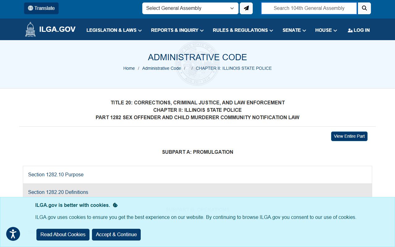 Illinois Administrative Code 1282 community notification rules for sex offenders