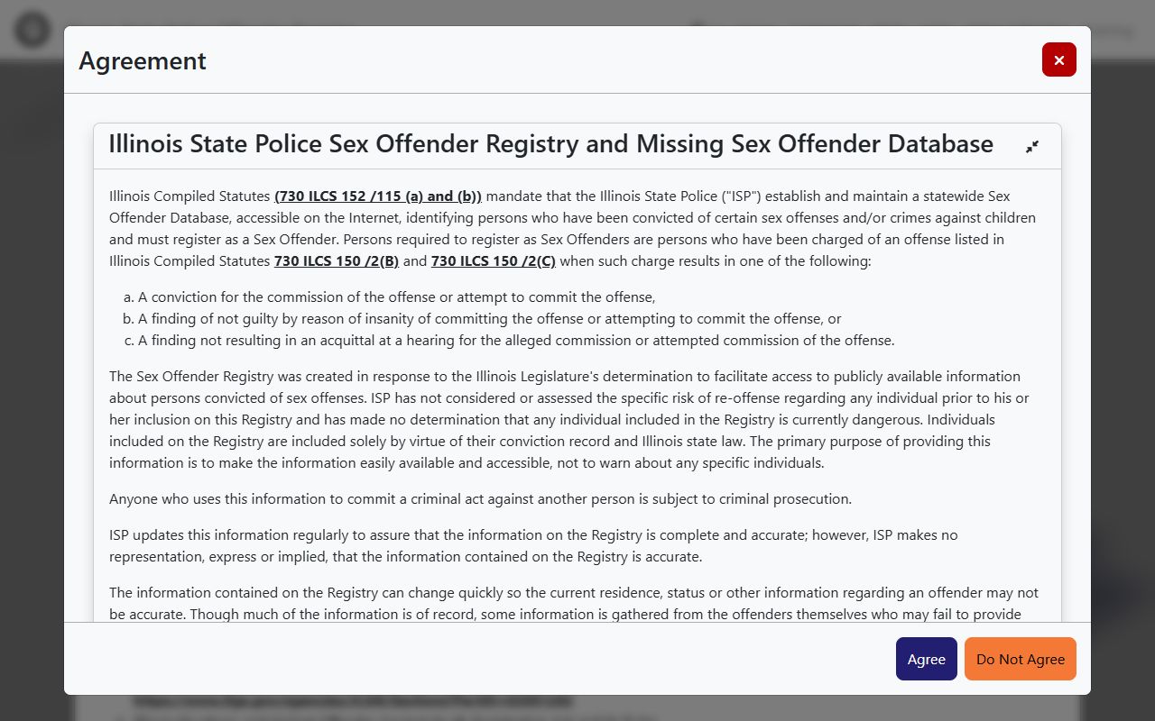 Illinois State Police sex offender registry search page